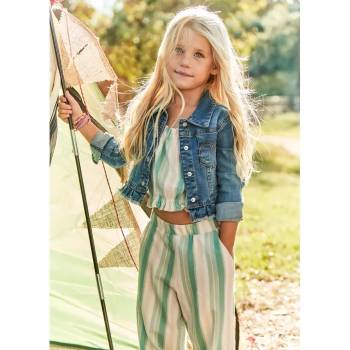 Mayoral Комплект панталон дълъг райета и къса тениска в зелено за мини момиче Майорал