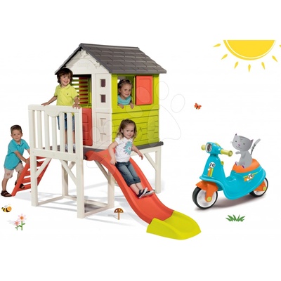 Smoby Set detský domček na pilieroch Pilings House s 1,5 m šmykľavkou+odrážadlo s reflektorom a gumenými kolesami SM810800-10