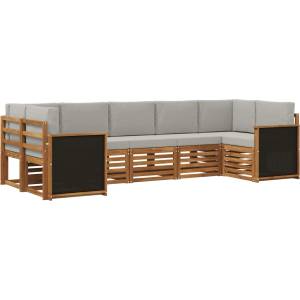 vidaXL Комплект дивани за открито 6 бр. Натурално и светлосиво (3384792)