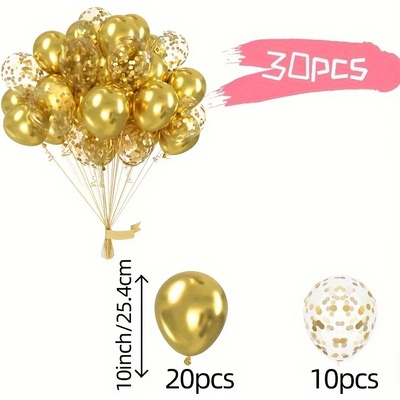 Комплект 30 броя балони 25 см. златисто и с конфети 3466