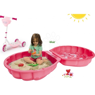 BIG Set pieskovisko mušľa dvojdielne Watershell Pinkružové a kolobežka Corolle s nosítkom pre bábiku