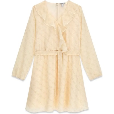 Guess Свободна нежна рокля за момиче в бежов цвят с воали и лога Guess