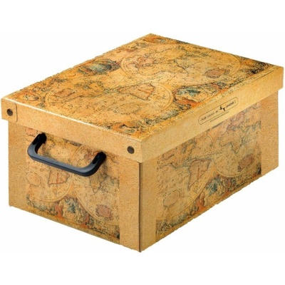 Lavatelli omyvatelný úložný box s víkem L, cestovatelský motiv, pevný karton, 50x40x25 cm