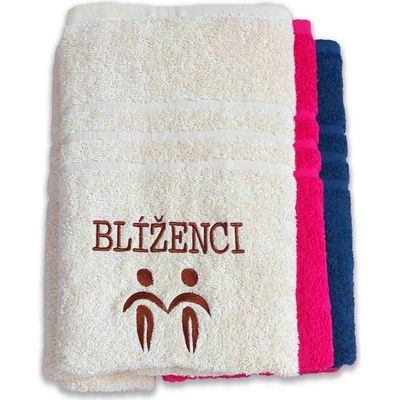 Top textil Osuška s vyšitým znamením zvěrokruhu „ Blíženci" 70x140 cm tmavě modrá