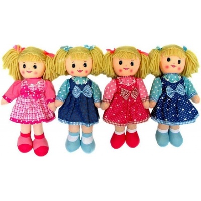 Teddies bábika látková v šatech 40 cm modrá se srdíčky