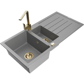 Mexen Andres гранитна мивка с 1, 5 отделения, отцедник и кухненски смесител Rita, сив - 6515-71-670300-50 (6515-71-670300-50)