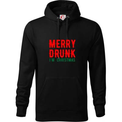 Merry Drunk I'm Christmas mikina s kapucňou Hooded sweater čierna