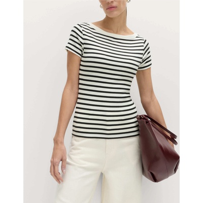 Marks & Spencer Ребрирана тениска с лодка деколте и висок процент памук Marks & Spencer черна Marks & Spencer | Cheren | ЖЕНИ | 16
