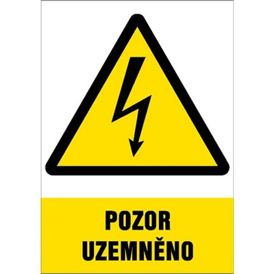 Značka Pozor uzemněno, samolepicí fólie, 210 × 297 mm BZ FE317