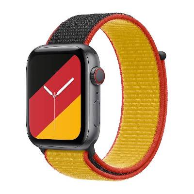 Germany Sport Loop - оригинална текстилна каишка за Apple Watch 42мм, 44мм, 45мм, 46мм, Ultra 49мм (черен-жълт)