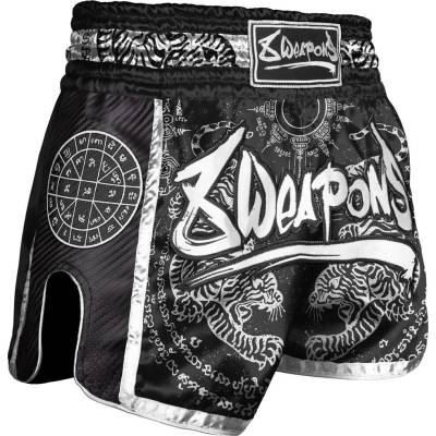 Muay Thai šortky 8 WEAPONS Carbon Sak Yant Tigers Black