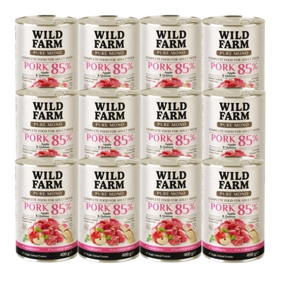 WILD FARM PURE MONO Свинско с ябълка и киноа 12x400 г - монопротеинова храна за кучета