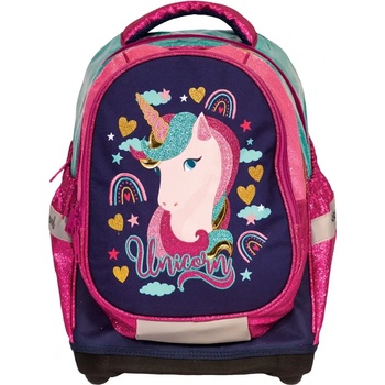 S-Cool Ученическа, анатомична раница S-COOL Unicorn Dark Blue, 21 л, с твърдо дъно