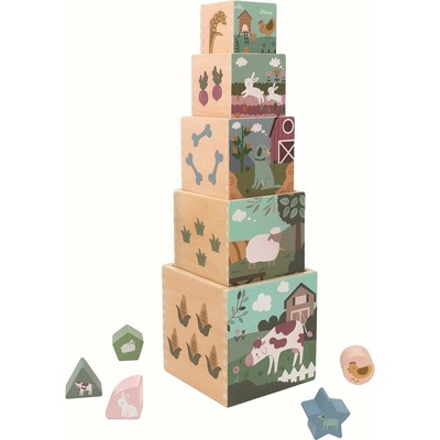 2Kids Toys skladacia veža z kociek Farma