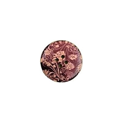 Knoflík dřevěný - černý s květy (prům. 3,0 cm)