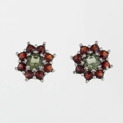 My Moldavite Náušnice s vltavínem české granáty, stříbro 925, 2071-2