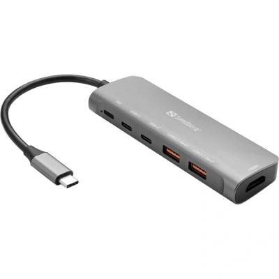 Sandberg USB-C Dock HDMI + 2xUSB-A + 2xUSB-C + PD100W Жичен USB 3.2 Gen 1 (3.1 Gen 1) Type-C Алуминий (136-65)