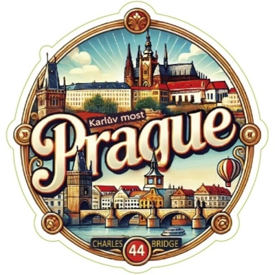 Samolepka ČR Prague s Karlovým mostom 6,2 x 6 cm - farebná