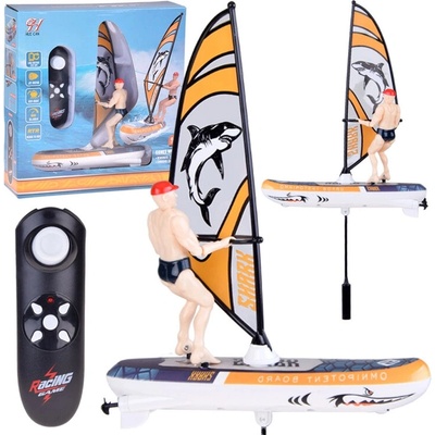 JOKOMISIADA RC windsurfing s LED osvetlením – diaľkovo ovládaná vodná hračka – žltá RTR