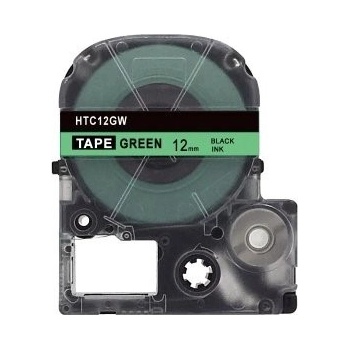Compatible Epson HTC12GW, 12mm x 8m, черен печат / зелен фон, съвместима лента (HTC12GW)