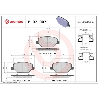 Sada brzdových platničiek, vždy 4 kusy v sade BREMBO P 07 007 (P07007)