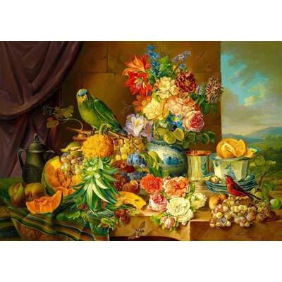 Enjoy - Puzzle Schuster: Still Life with Fruit Flowers and a Parrot - 1 000 piese