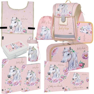 Karton P+P Aktovka pre prváka Oxybag PREMIUM LIGHT Kôň romantic 11-dielny set