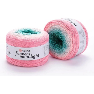 Yarn Art Příze Flowers Moonlight 3292 lesní zelená, tyrkysová, růžovolososová