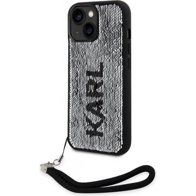 Púzdro Karl Lagerfeld Sequins Reversible iPhone 14, čierno strieborné