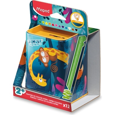 Maped Infinity Jumbo Jungle Fever pastelky v plechovej pokladničke 12 ks