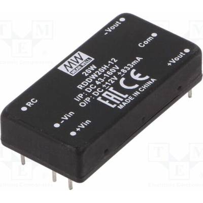MEAN WELL RDDW20H-12 Měnič: DC/DC; 20W; Uvst: 43÷160VDC; Uvýst: 12VDC; Uvýst2: -12VDC
