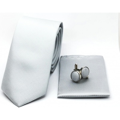 Decofashion sada s jemnou aplikací- kravata kapesníček a manžetové knoflíčky šedá
