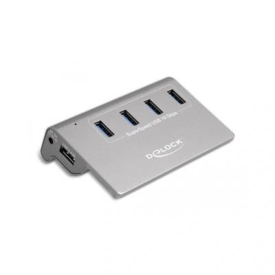 Delock USB хъб, Delock, 4 USB порта, 10 Gbps, сив (64181)