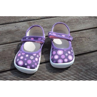 Beda barefoot BF 0001/BA balerínky, suchý zip, fialová/květy