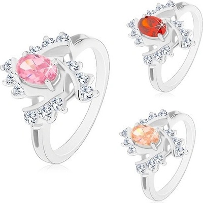 Šperky eshop Blýskavý prsten se zahnutými rameny tři barevné zirkonové slzičky R45.22 Světle oranžová
