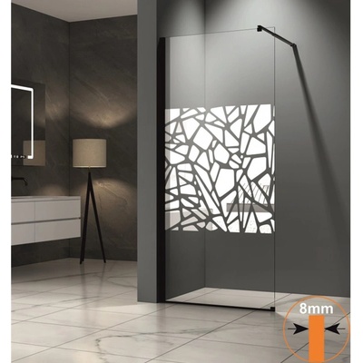 Inter ceramic ПАРАВАН СТАЦИОНАРЕН РОЙС 113B/90 90x200см 8мм РИСУВАНО СТЪКЛО (113B/90 BLACK PROFIL)
