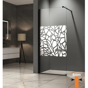 Inter Ceramic ПАРАВАН СТАЦИОНАРЕН РОЙС 113B/90 90x200см 8мм РИСУВАНО СТЪКЛО (113B/90 BLACK PROFIL)