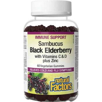 Natural Factors Black Elderberry | With Vitamins C & D Plus Zinc [60 желирани бонбони]