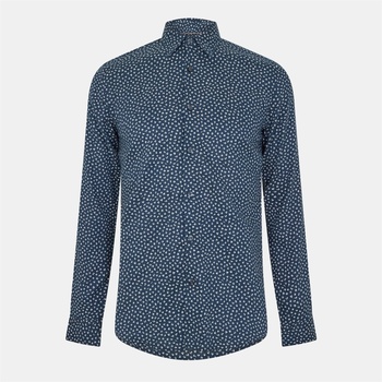 HUGO BOSS Men's Roger F Plain Long-Sleeve Shirt - Dark Blue