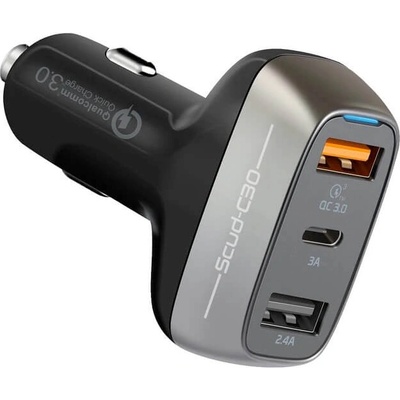 Promate Scud-C30 Dual USB and USB-C Car Charger 30W QC 3.0 - зарядно за кола с 2 USB изхода и USB-C изход и QuickCharge 3.0 технология за бързо зареждане (черен)