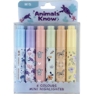 Zvýrazňovač M&G Mini Animals Know sada 6 kusov