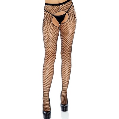 Leg Avenue - Black Crotchless Net Stockings