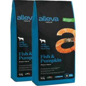 Alleva NATURAL кучешка риба и тиква възрастен среден/макси 2 x 12 кг