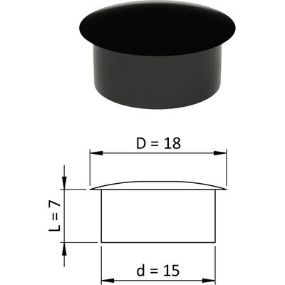 Vnútorná krytka guľatá ø 18 mm, otvor ø 15 mm, čierna, plast