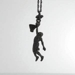 Сребърен медальон 925 баскетбол - Баскетболист забивка, оксидирано