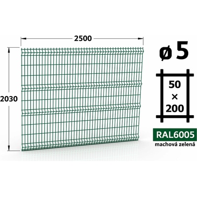 Plotový panel 3D Standard 50, 203×250 cm, mechová zelená