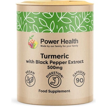 Power Health Куркума 500 mg + екстракт от черен пипер 90 капсули | Power Health (076386 (PHPPTUR04) PWH)