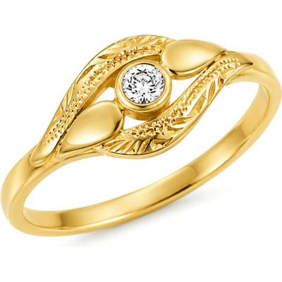 Argento Pozlátený strieborný prsteň s ručným gravírom číry okrúhly zirkón 72612