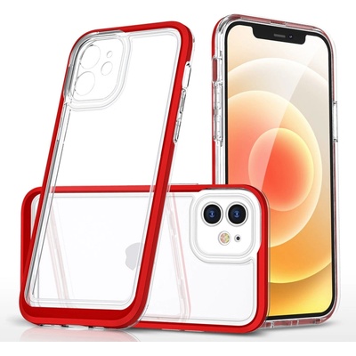 HQWear Прозрачен кейс 3в1 за iPhone 12 с гел рамка, червен (9145576242384)