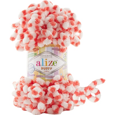 Alize příze Puffy color 6495 bílá, korálová